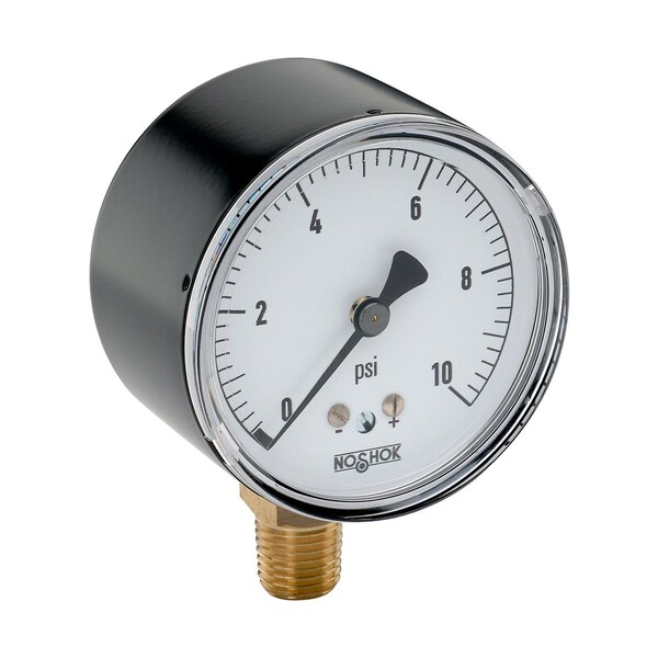 Low Pressure Gauge, -100 to 0 inH2O psi, 4 in Dial, 1/4 in NPT, Bottom Location